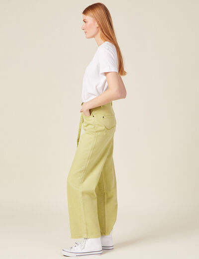 Jeans large taille haute vert anis femme