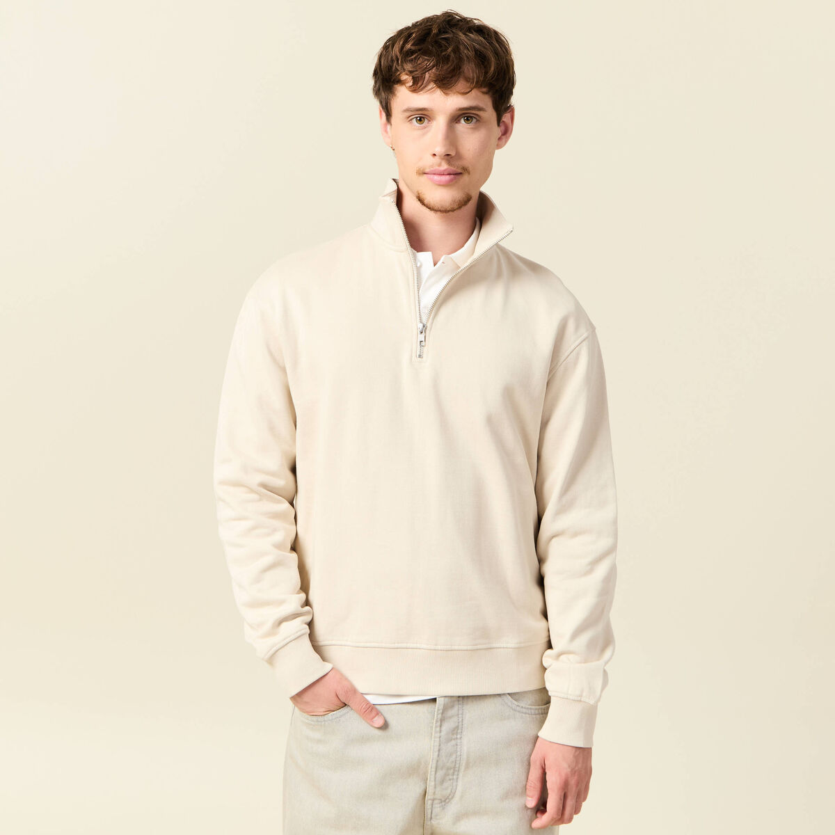 Sweat manches longues en coton sable homme