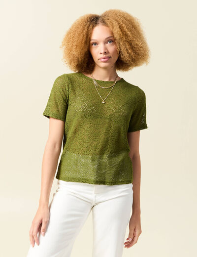 T-shirt manches courtes vert olive femme