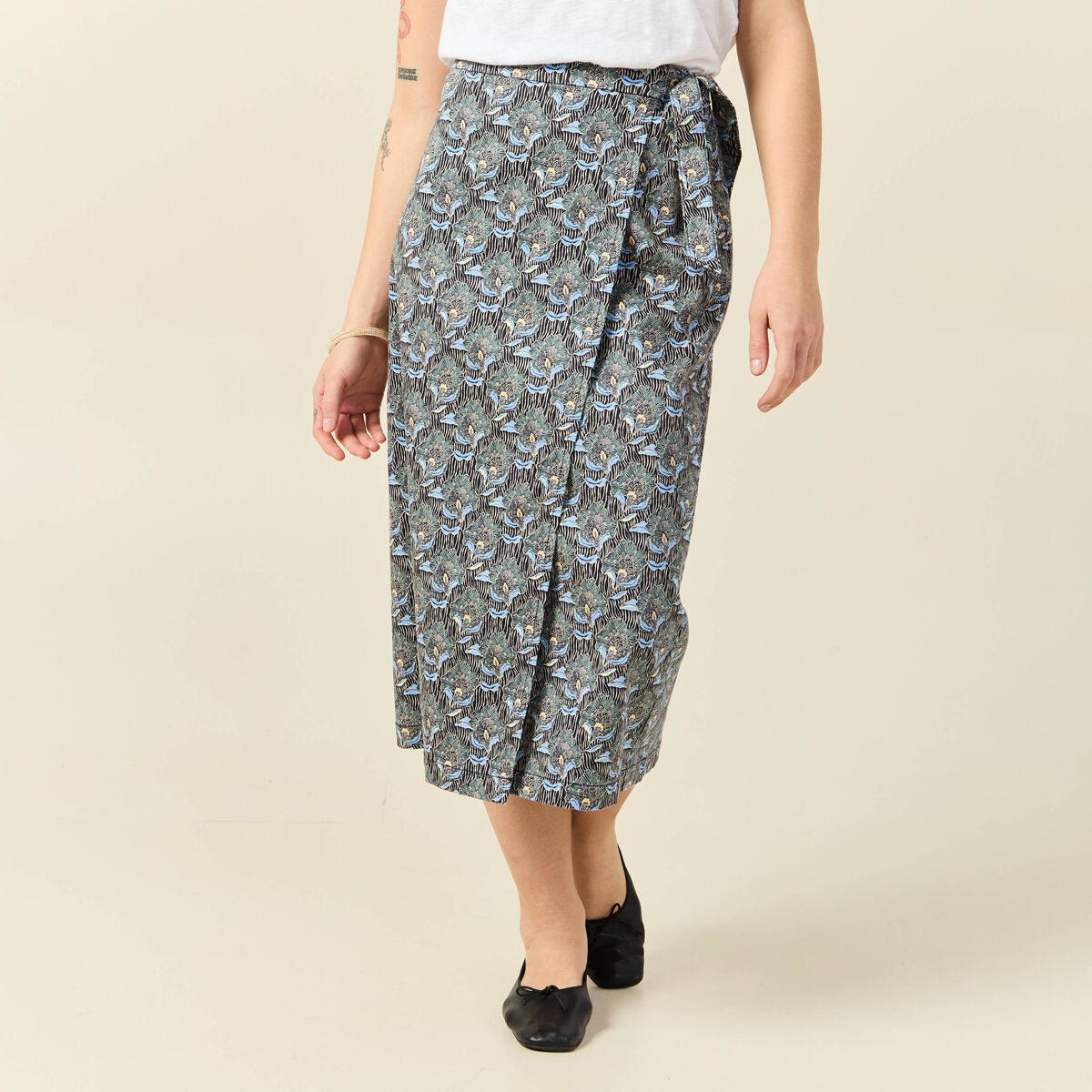 Jupe midi droite bleu marine femme