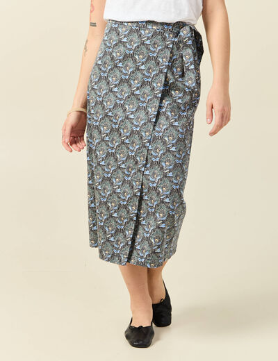 Jupe midi droite bleu marine femme