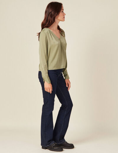 Blouse satin éco-responsable vert kaki femme