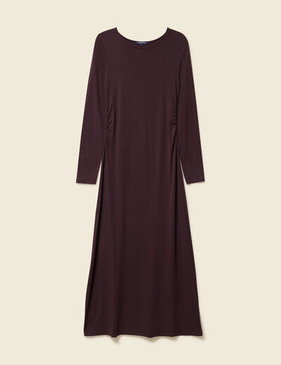 Robe manches longues en maille marron fonc&eacute; femme