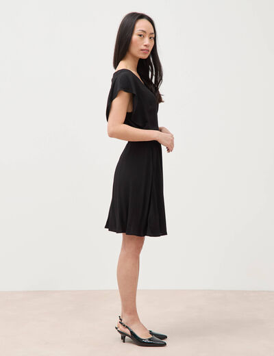 Robe col v manches courtes noir femme