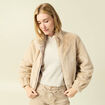 Veste droite courte col montant beige femme