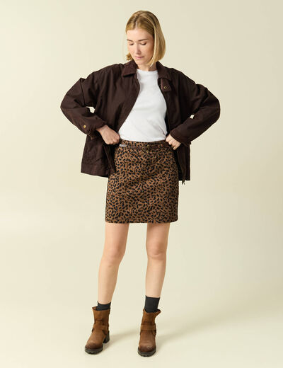 Jupe stretch avec ceinture amovible marron cognac femme