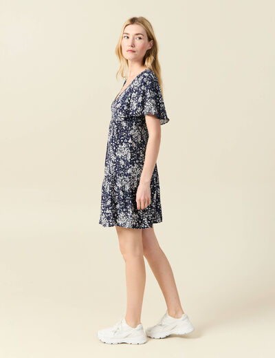 Robe évasée manches courtes bleu femme