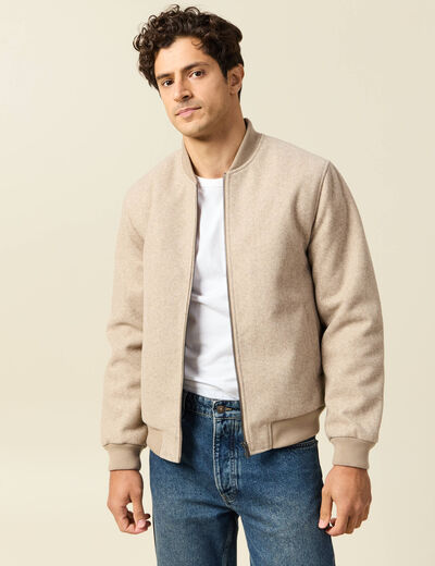 Blouson doubl&eacute; manches longues beige homme