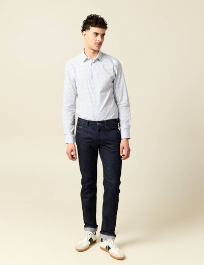 Chemise cintr&eacute;e en coton manches longues gris homme