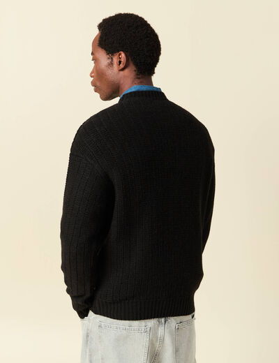 Pull manches longues col rond noir homme