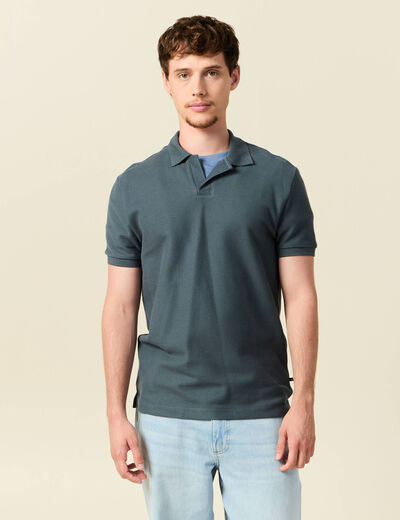 Polo cintré manches courtes en coton vert foncé homme