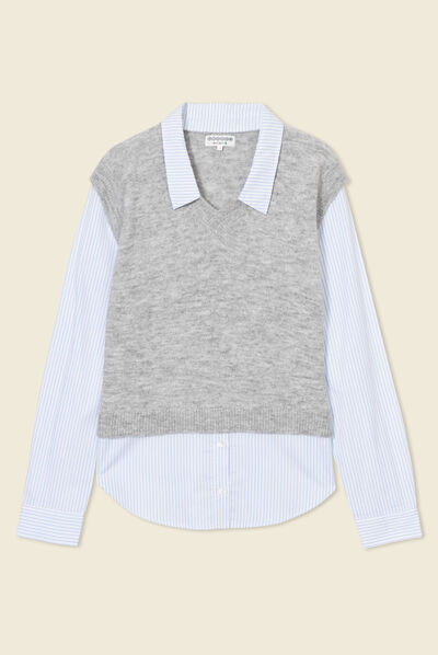 Pull 2-en-1 éco-responsable gris femme