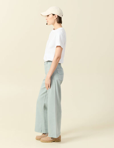 Jeans large cropped taille haute bleu gris femme