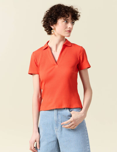 Polo manches courtes orange femme
