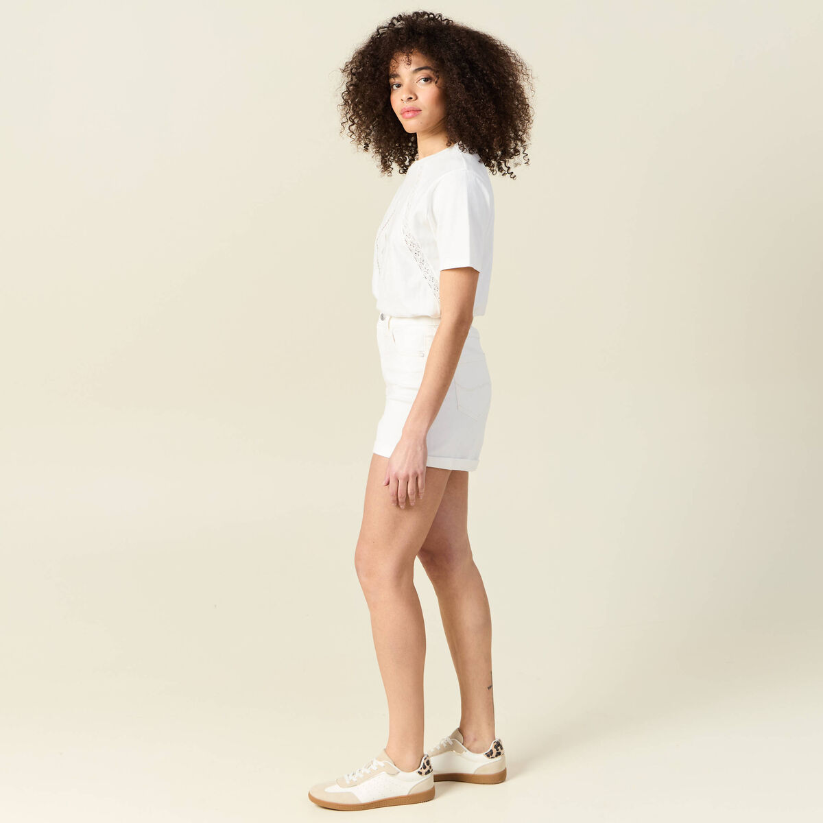 Short mom éco-responsable denim blanc femme
