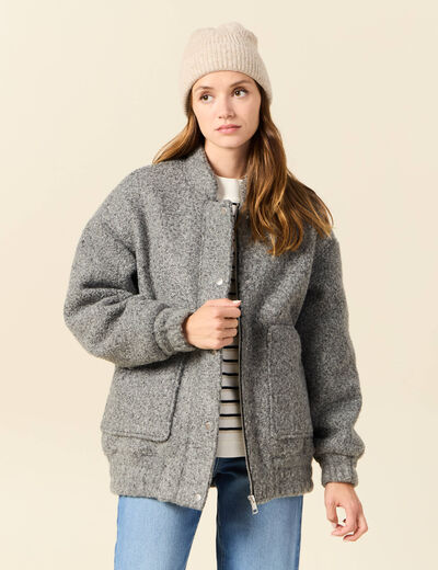 Manteau oversize bouclette gris femme