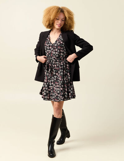 Robe évasée fluide manches 3/4 noir femme