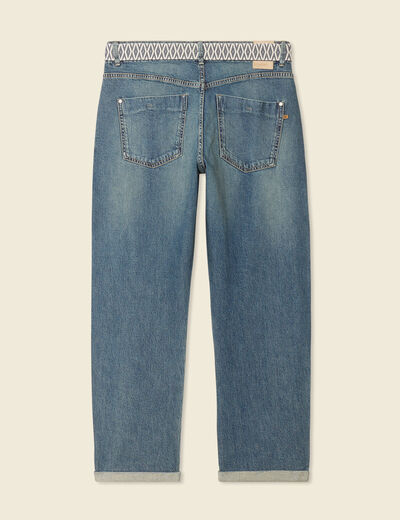 Jeans boyfriend ceinturé denim dirty femme