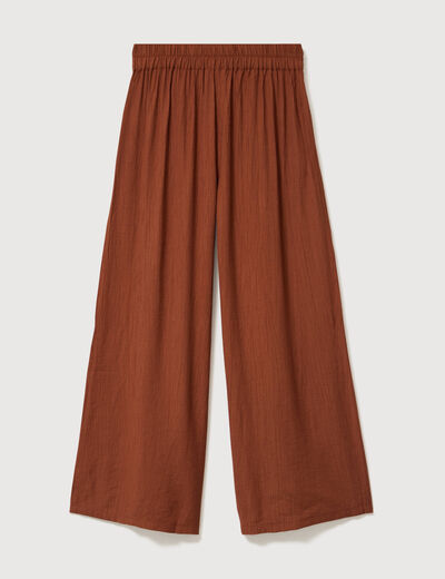 Pantalon large taille haute fluide marron femme