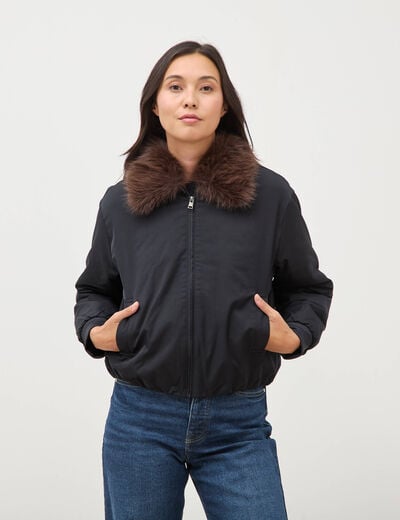 Blouson ample court col classique noir femme