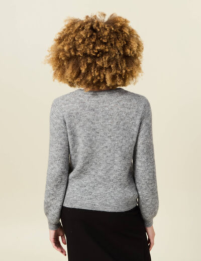 Gilet manches longues ajouré gris clair femme
