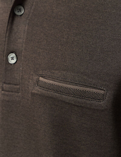 Polo cintr&eacute; manches longues marron fonc&eacute; homme