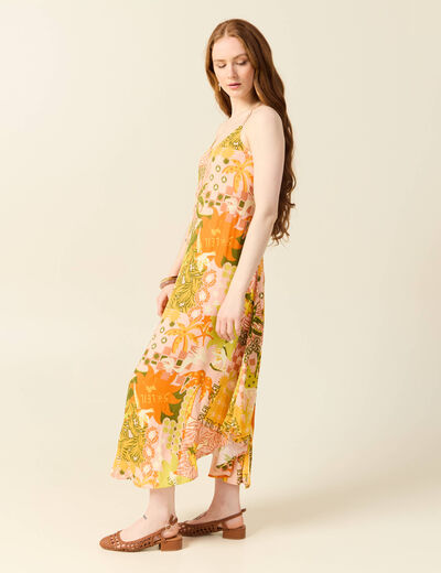 Robe longue droite orange corail femme