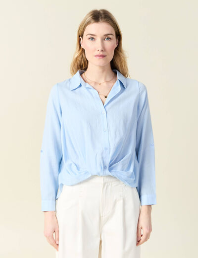 Chemise manches longues nouée bleu ciel femme