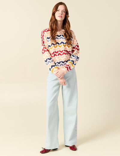 Pull col rond manches longues ecru femme