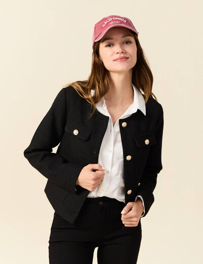 Veste tweed boutonnée noir femme