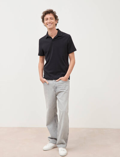 Polo ample col cubain manches courtes noir homme