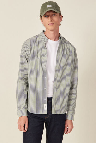 Chemise manches longues vert olive homme