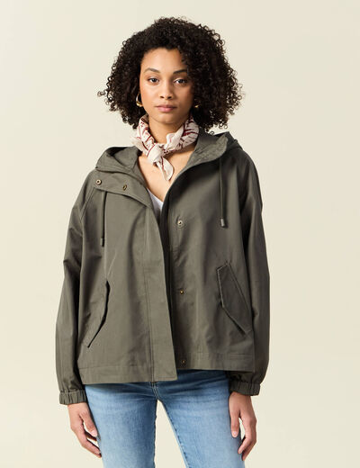 Parka oversize d&eacute;perlante &agrave; capuche vert kaki femme