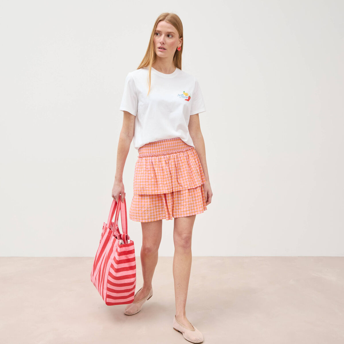 T-shirt en coton manches courtes blanc femme