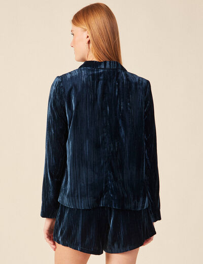 Tailleur droit court manches longues bleu canard femme