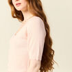 Pull manches courtes ajouré rose poudrée femme