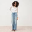 Jeans large taille haute bleu femme