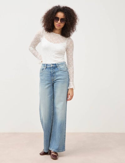 Jeans large taille haute bleu femme