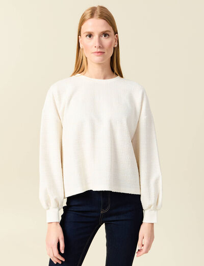 Sweat col rond manches longues ecru femme