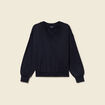 Sweat oversize col v manches longues bleu fonc&eacute; femme