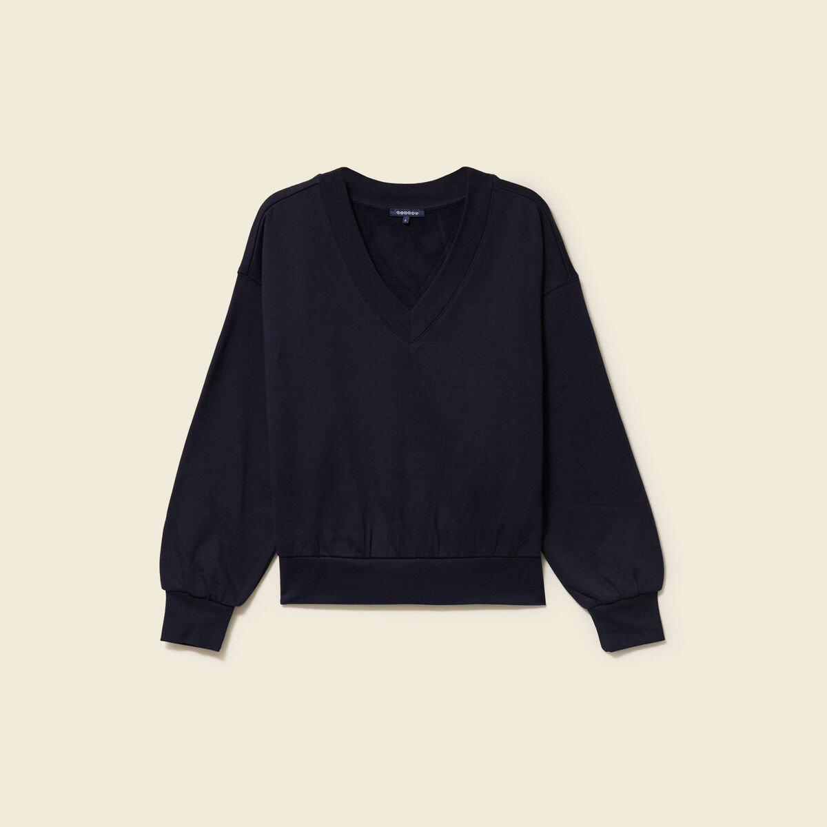 Sweat oversize col v manches longues bleu fonc&eacute; femme