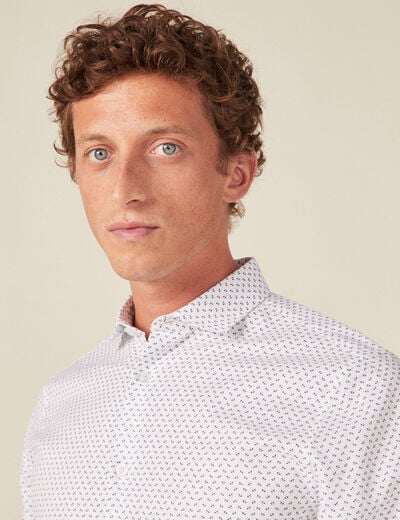 Chemise cintr&eacute;e en coton manches longues blanc homme