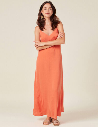 Robe longue droite satin orange foncé femme