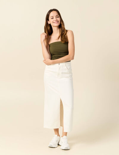 Bustier cropped côtelé vert kaki femme