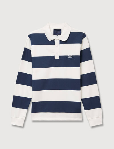 Sweat col polo manches longues bleu marine homme