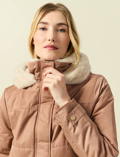 Parka droite &agrave; capuche marron clair femme