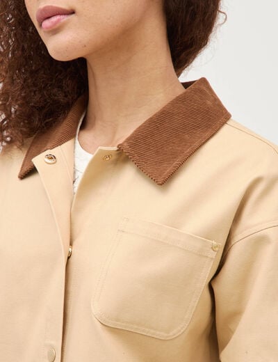 Veste manches longues col classique taupe femme