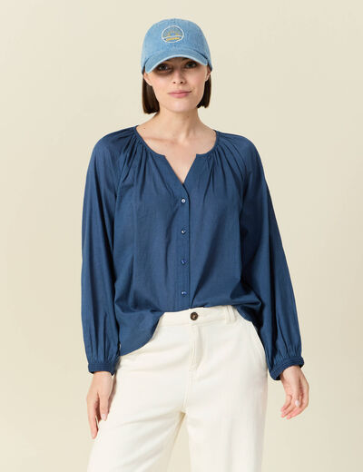 Blouse manches longues bleu foncé femme