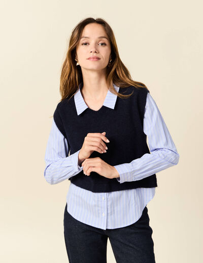 Pull 2-en-1 éco-responsable bleu marine femme