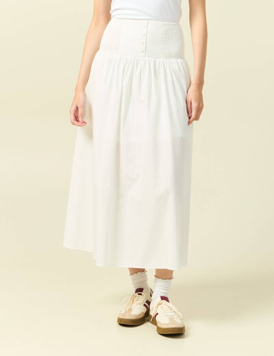 Jupe longue &eacute;vas&eacute;e en coton ecru femme